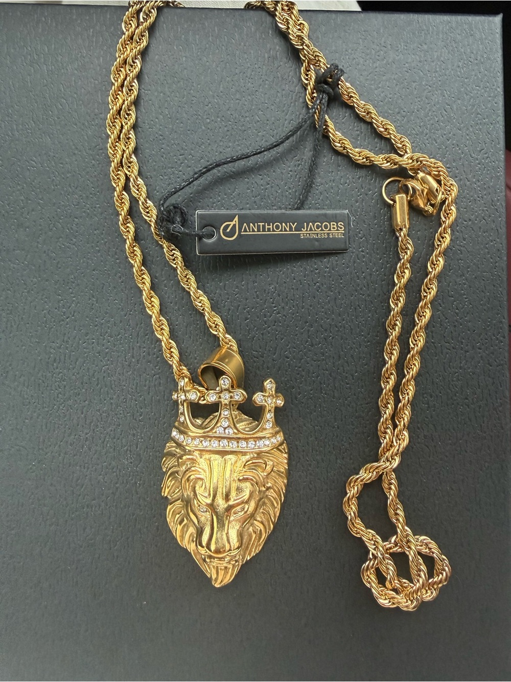 Gold unisex Lion Crown Pendant Necklace - Gold